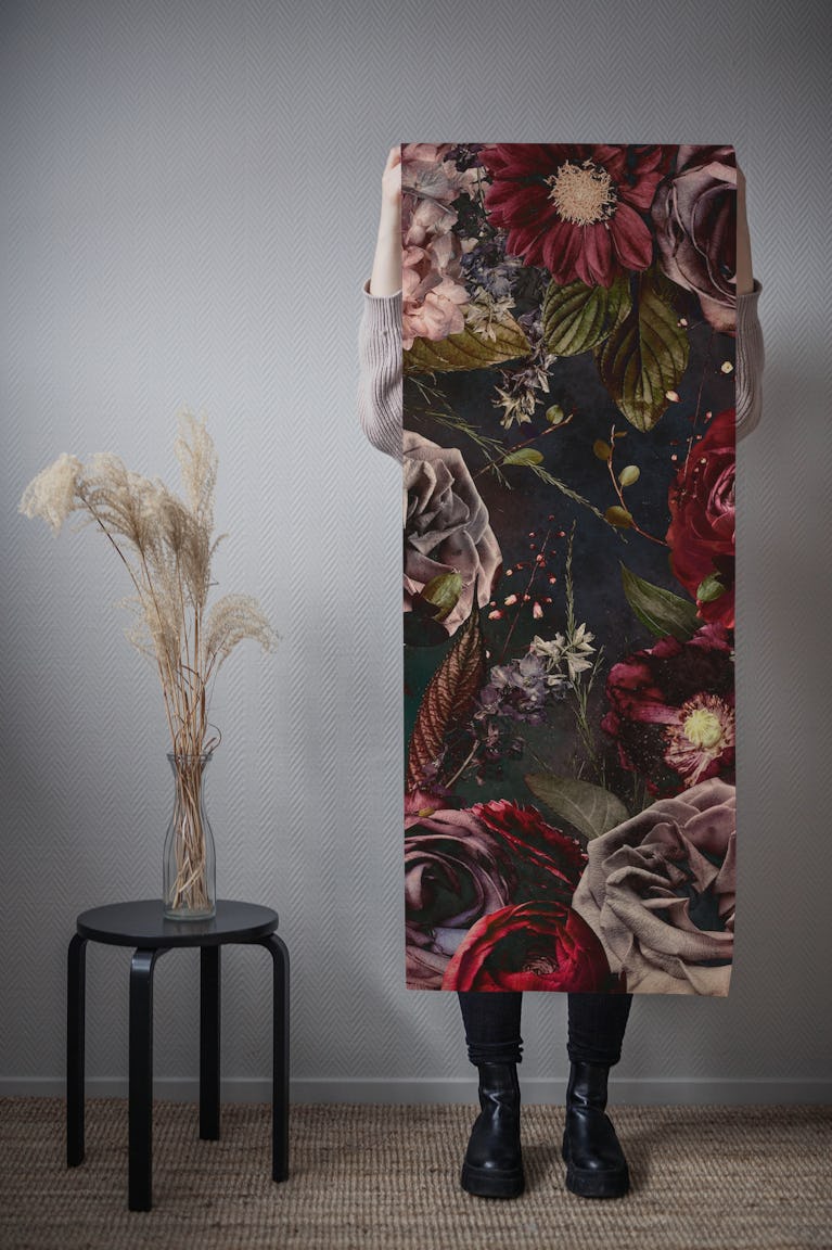 Vintage Burgundy Baroque Roses Moody Florals wallpaper roll