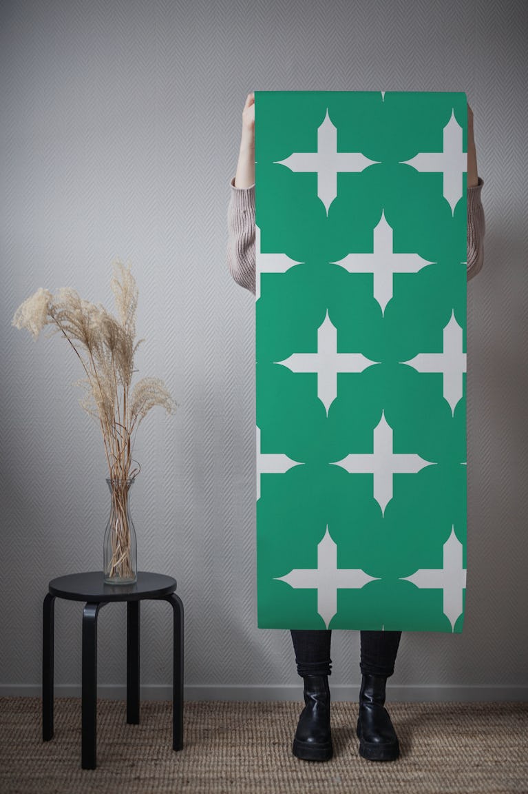 Moss green cross pattern wallpaper roll