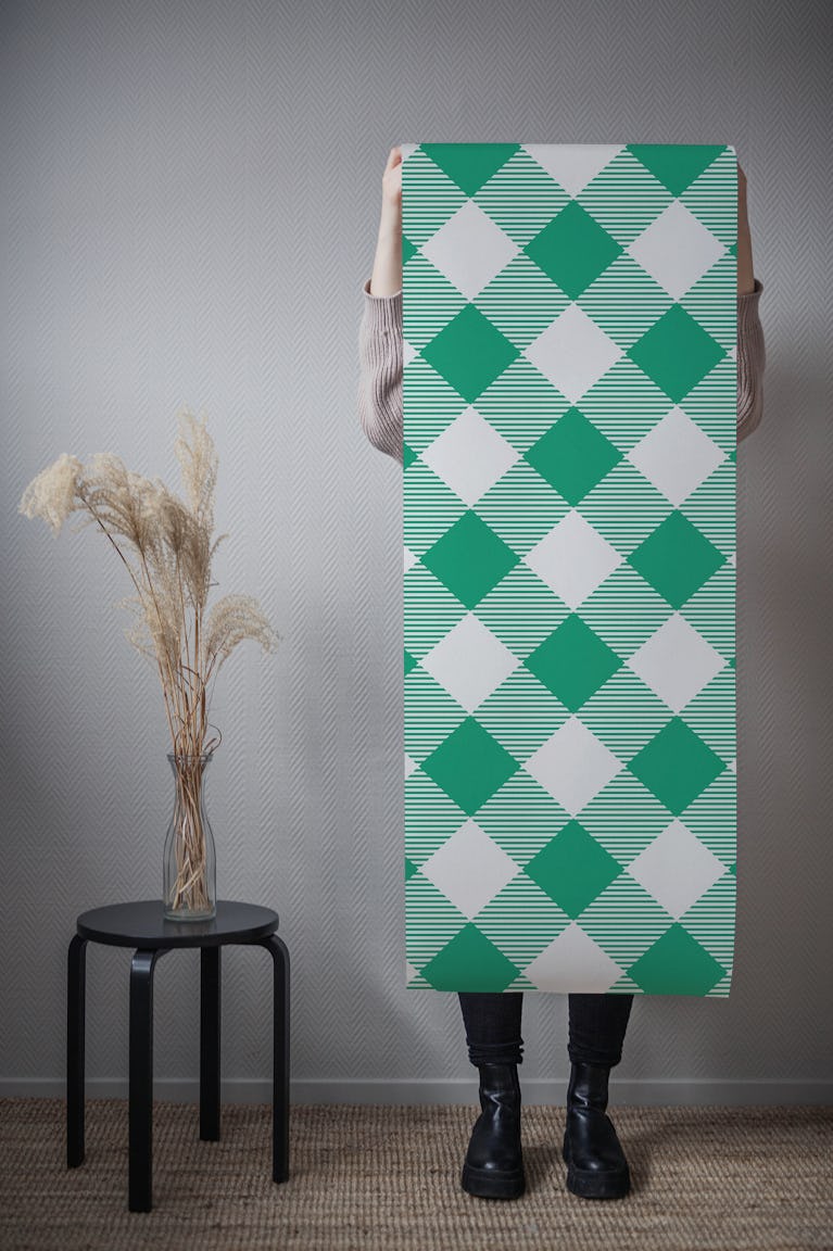 Forest Green White Buffalo Check wallpaper roll