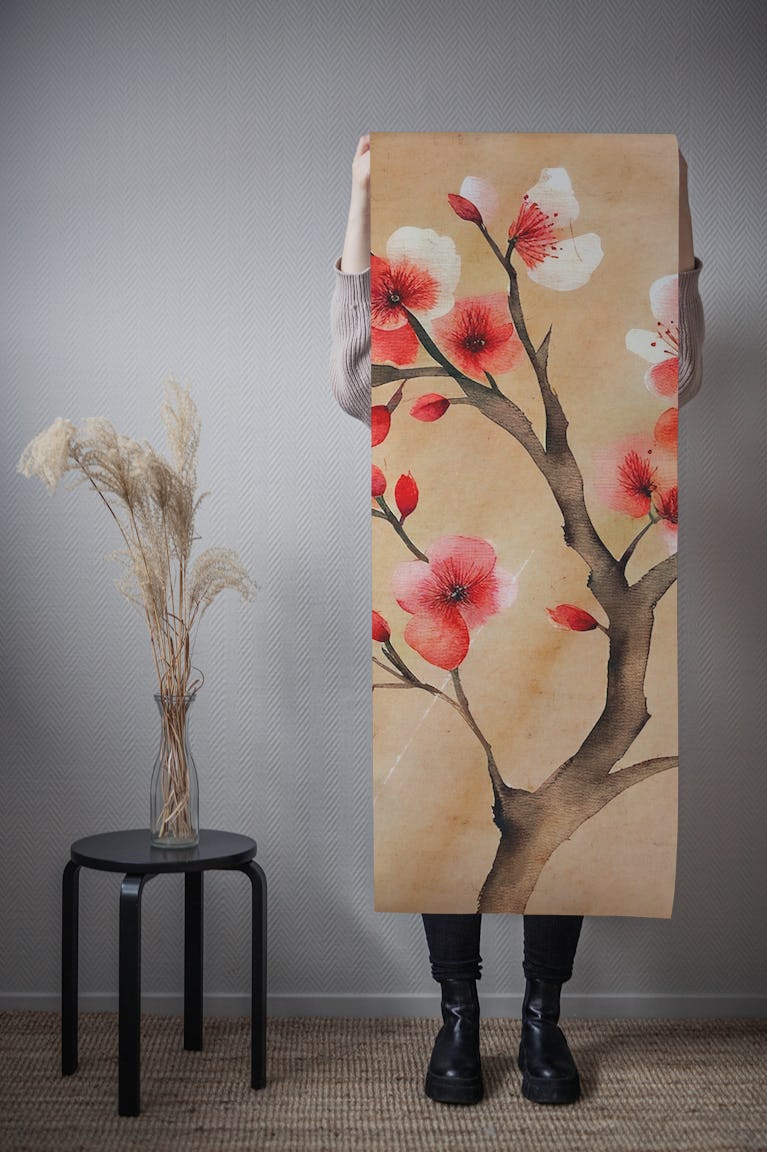 Antique Japanese Cherry Tree Branch wallpaper roll