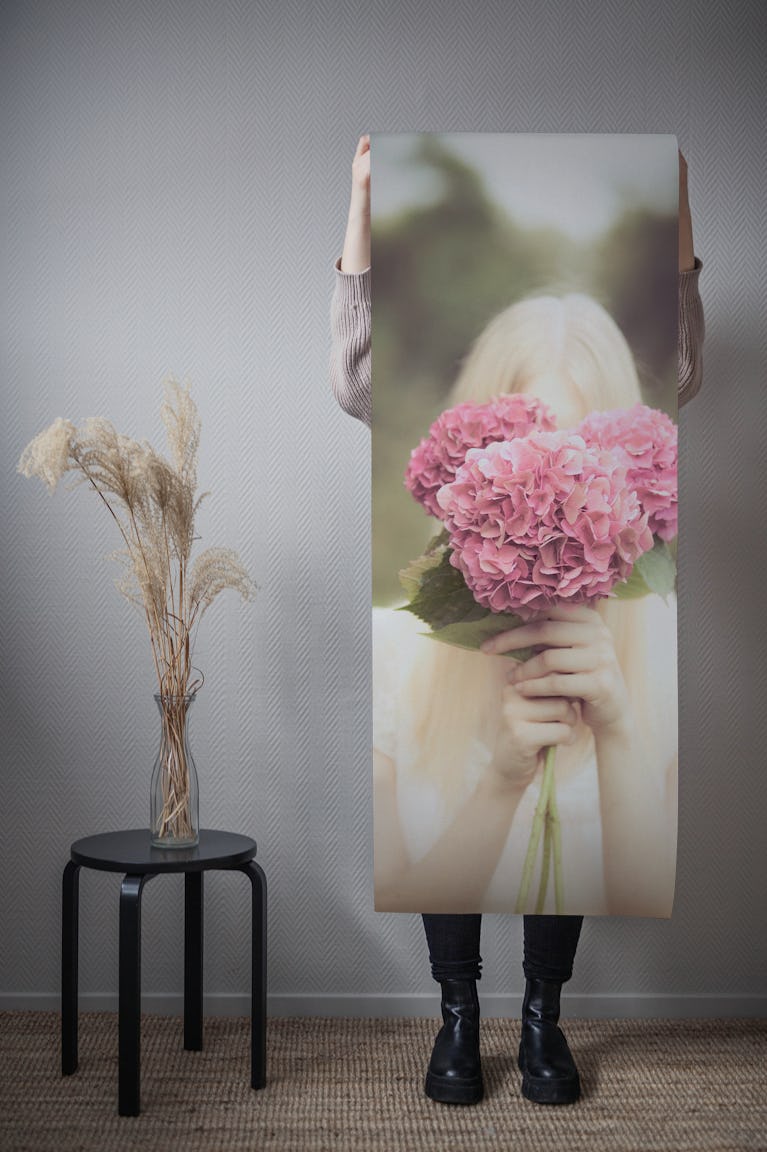 Hiding behind flowers wallpaper roll
