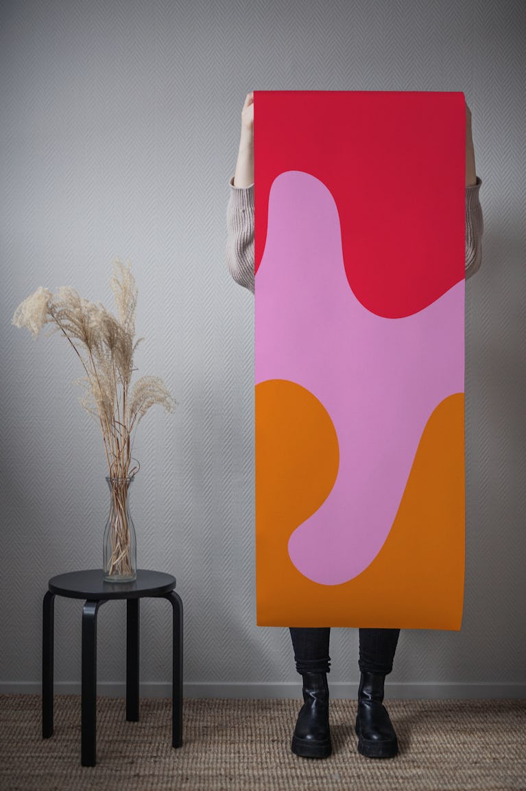 Abstract modern shapes red, pink, orange wallpaper roll