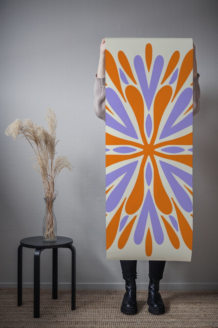 Modern Symmetry Petals - Violet and Orange wallpaper roll