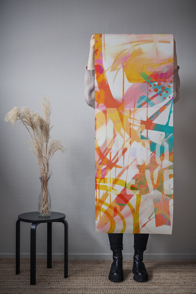 Modern Multicolor Mixed Media Typography Art wallpaper roll