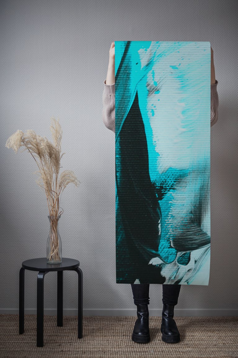 Turquoise Meets Black Abstract Art wallpaper roll