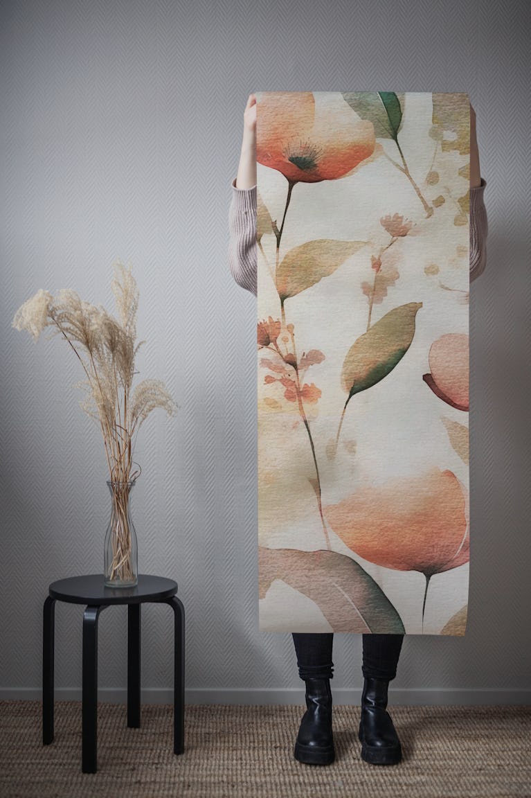 Lush Wabi Sabi Poppy Flower Field wallpaper roll