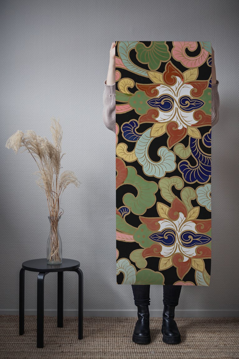 Antique Asian Floral Art wallpaper roll
