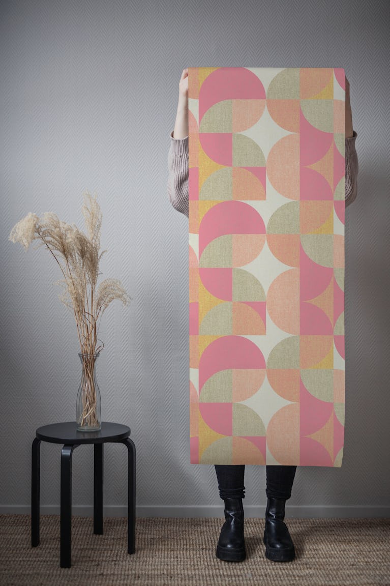 Retro Geometric Pattern Peach Pink Orange wallpaper roll