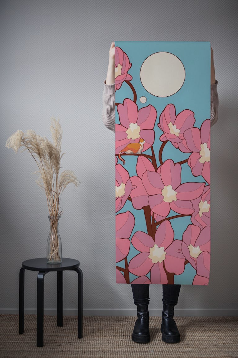 Blossom cat tree wallpaper roll