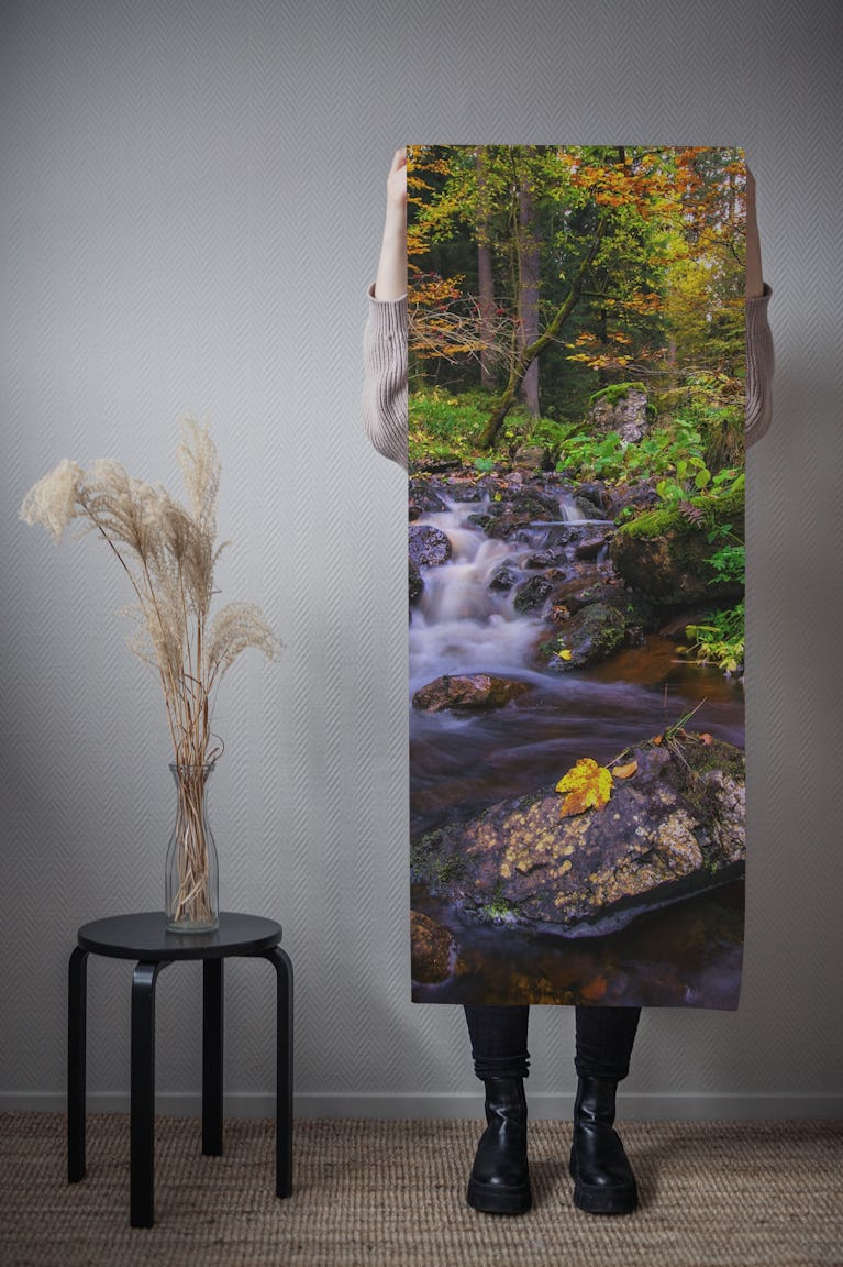 Autumn Waterfal at Forest wallpaper roll