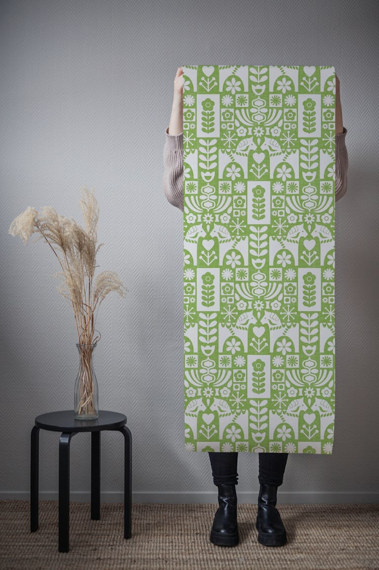 Swedish Folk Art Mid-Century Modern Greenery wallpaper roll