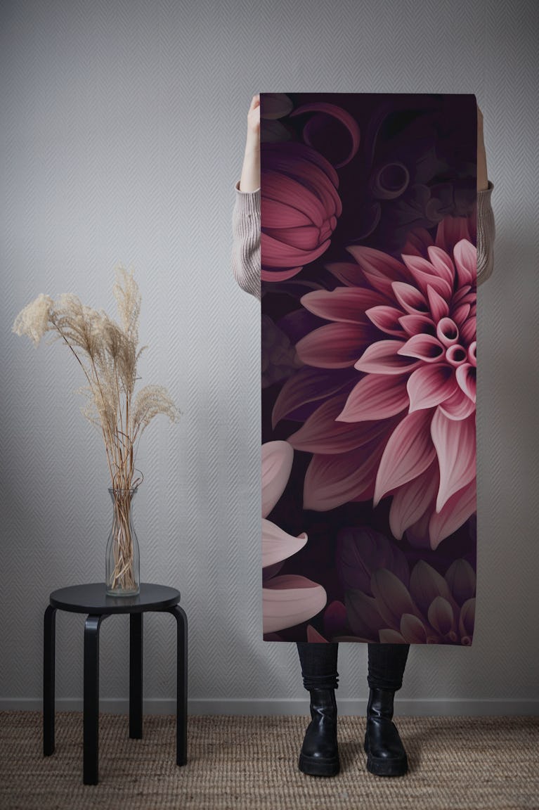 Opulent Moody Dahlia Flowers Mauve Pink wallpaper roll