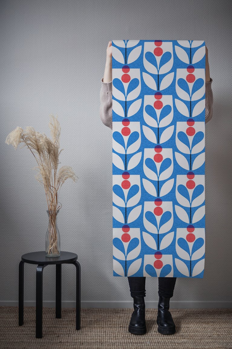 Party blooms-blue-mid century modern wallpaper roll