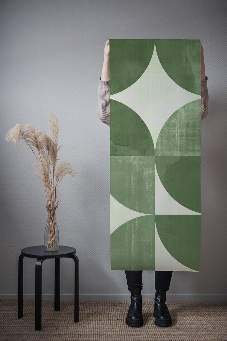 Mid-Century Modern Green Grunge Geo wallpaper roll