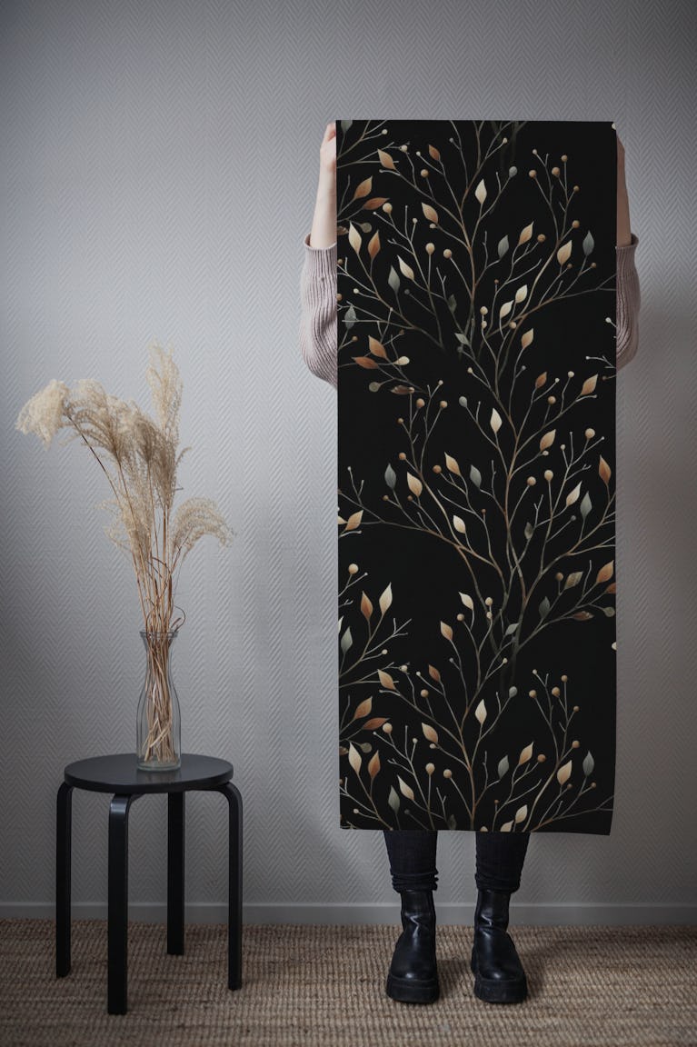 Mid-century modern leaves and gold glitter wallpaper roll