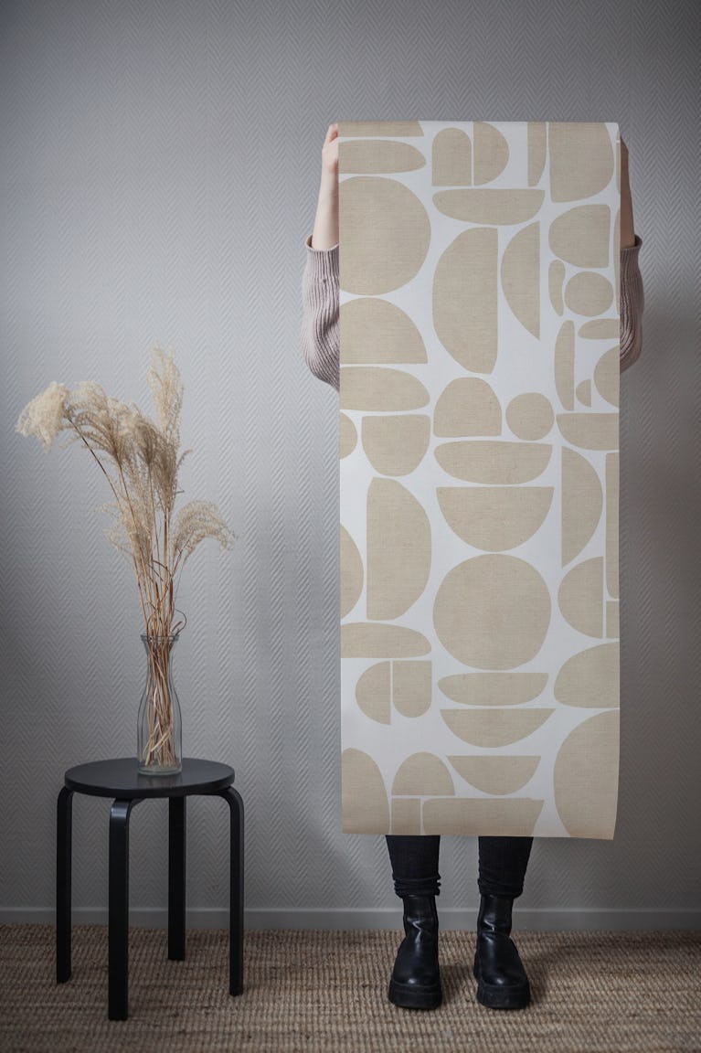 Bauhaus Beige Fabric Texture Cutout Geo wallpaper roll
