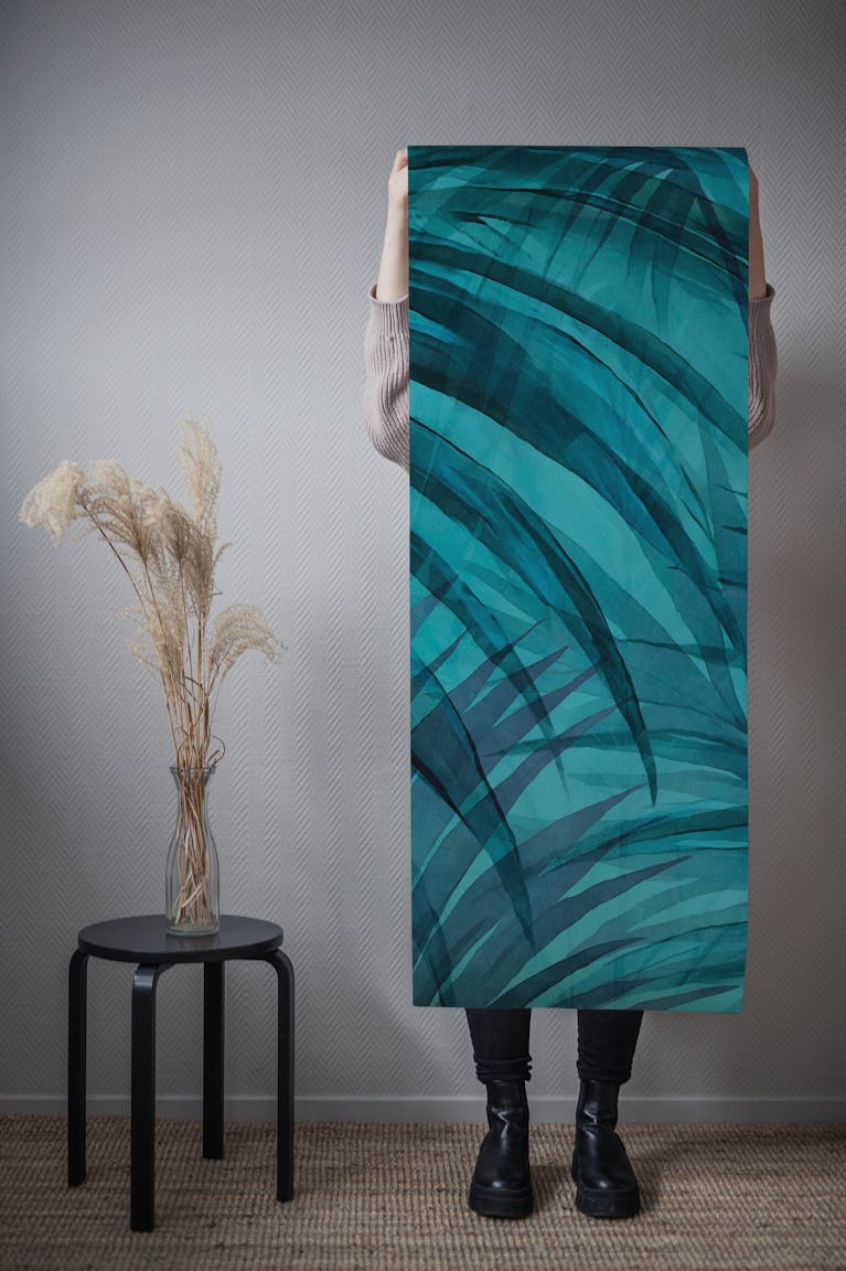 Lush Teal Green Tropical Palm Cove wallpaper roll