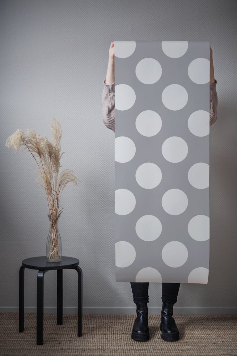 Jumbo polka dots in pastel grey and white wallpaper roll