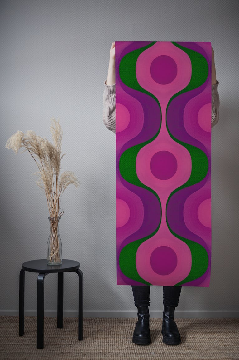 Magenta 70s Groovy Geometry wallpaper roll