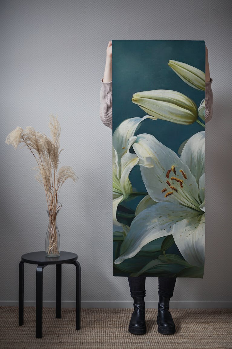 moody white night lilies wallpaper roll