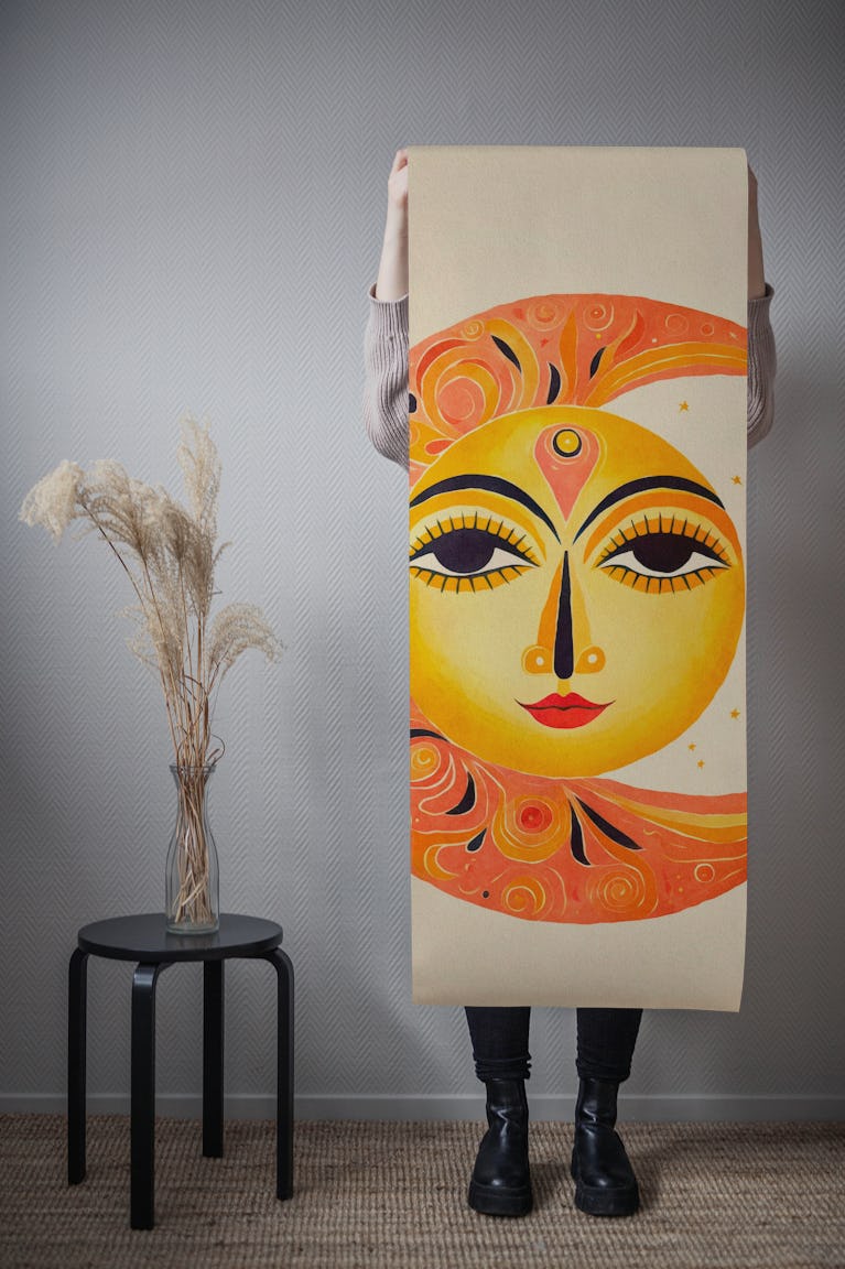 Sun And Moon Whimsy Face wallpaper roll