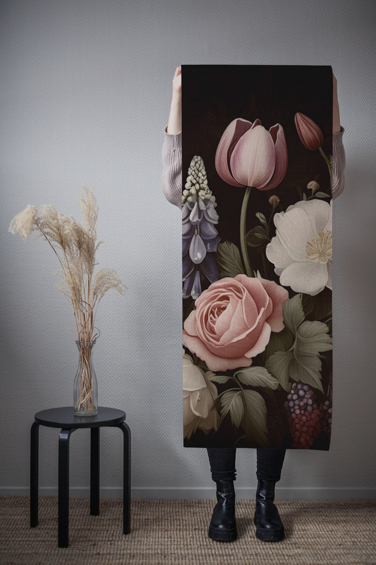 moody baroque summer flowers 2 wallpaper roll
