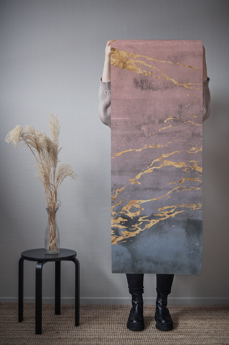 Golden Marble Veins on Ombre wallpaper roll