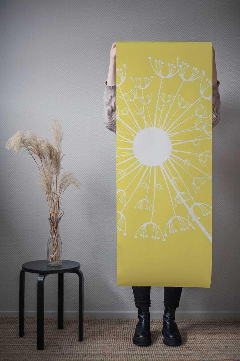 Saffron yellow dandelion in white wallpaper roll