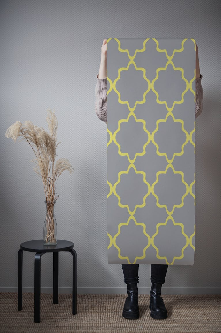 Damask pattern in taupe and tumeric wallpaper roll