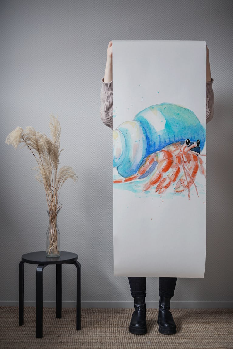 coastal watercolor hermit crab wallpaper roll