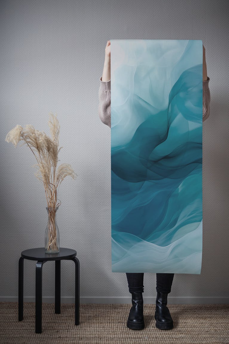Abstract gentle blue and white waves wallpaper roll