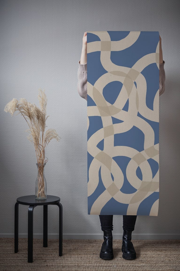 GRAPHIC LINES TEXTURED BLUE BEIGE wallpaper roll