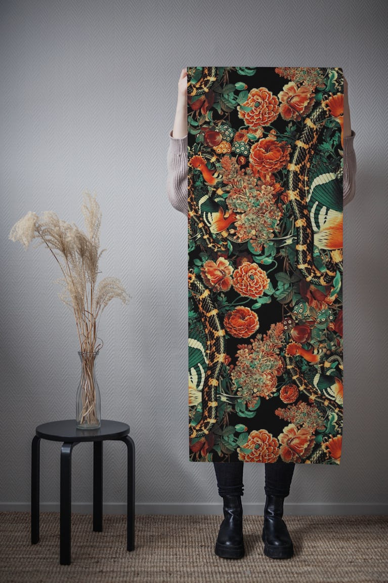 Birds and Snake Floral Pattern wallpaper roll