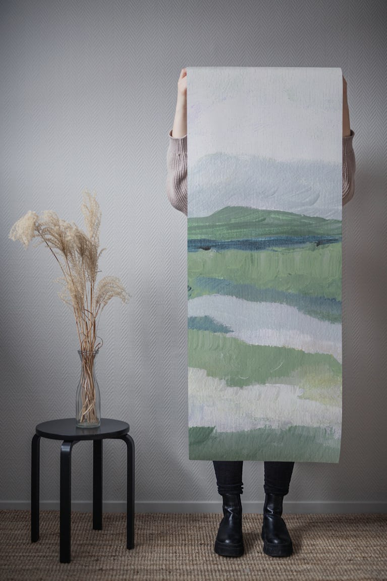 Painterly Abstract with greens and blues wallpaper roll