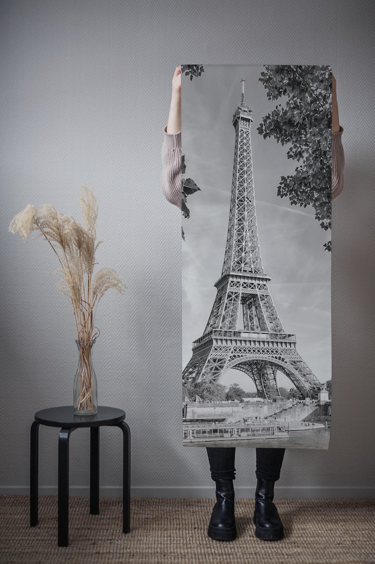 PARIS Monochrome Eiffel Tower & River Seine wallpaper roll