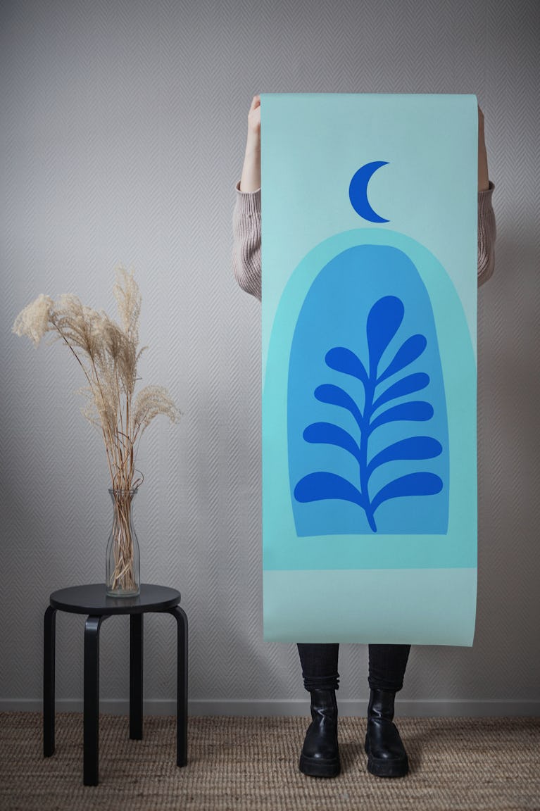 Oriental Night Boho Garden MCM Blue Teal wallpaper roll