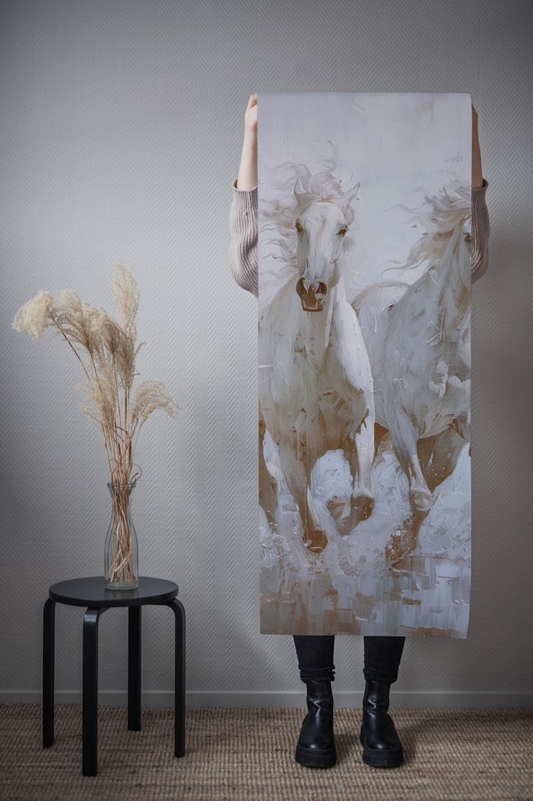 Wild Majestic Horses - warm white wallpaper roll
