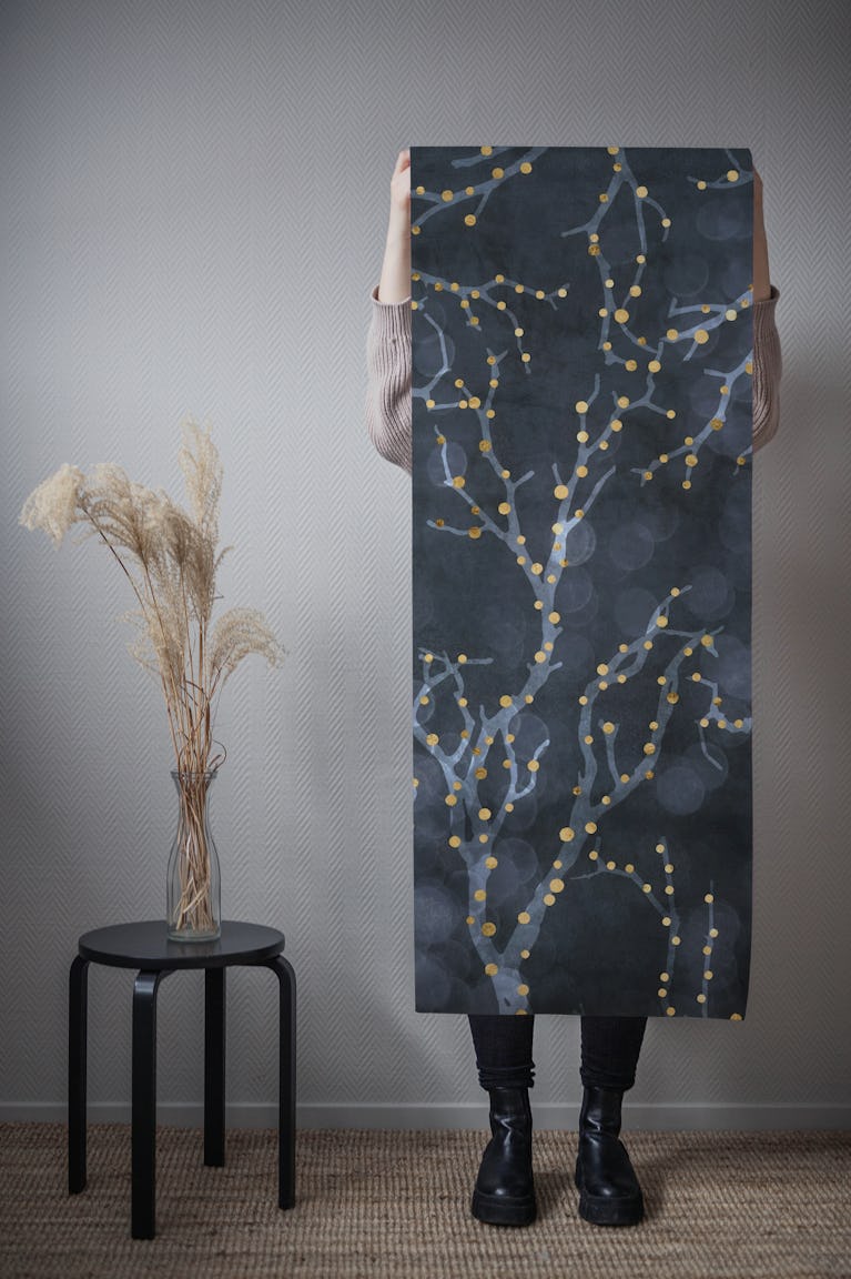 Branches with Fairy Lights - Blue wallpaper roll