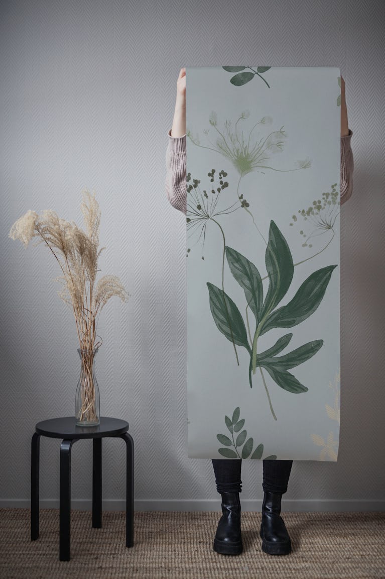 Serene Leaf Garden on Soft Gray wallpaper roll