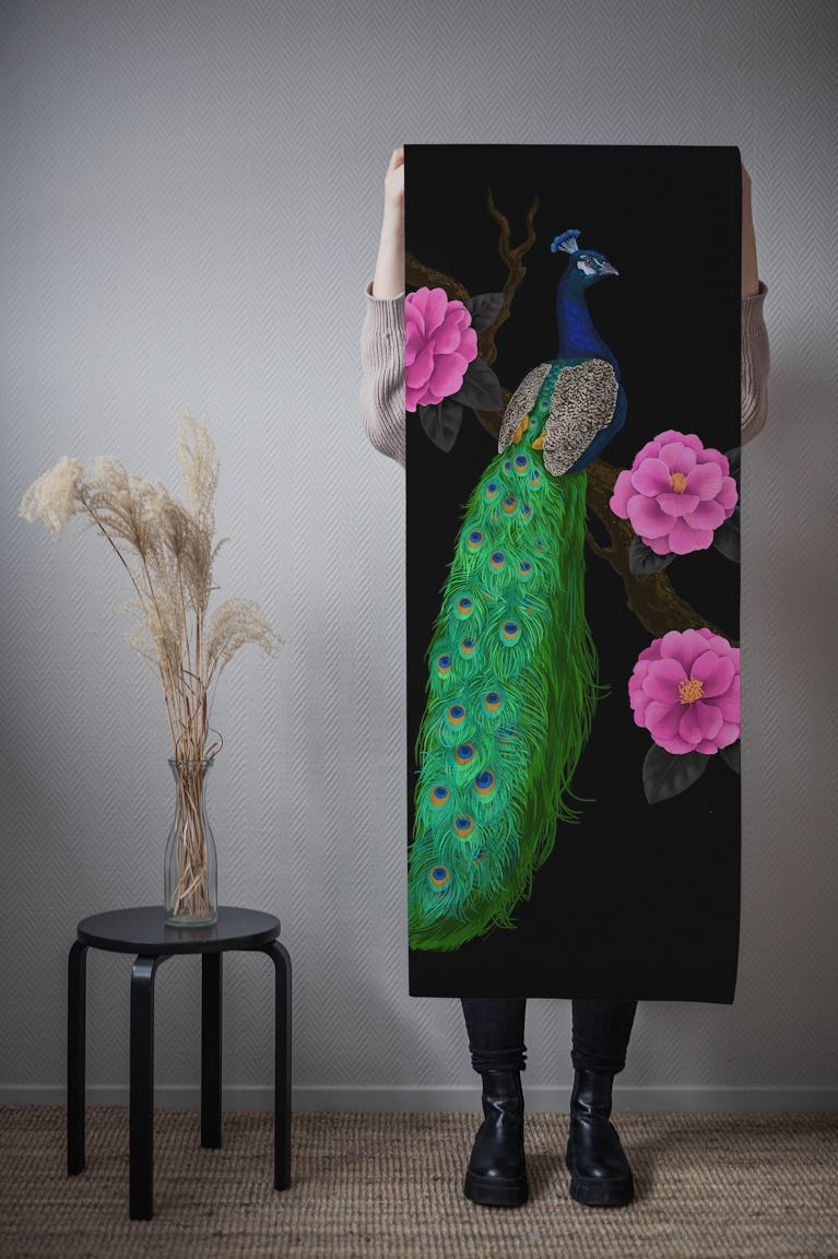 The peacock and camellia wallpaper roll