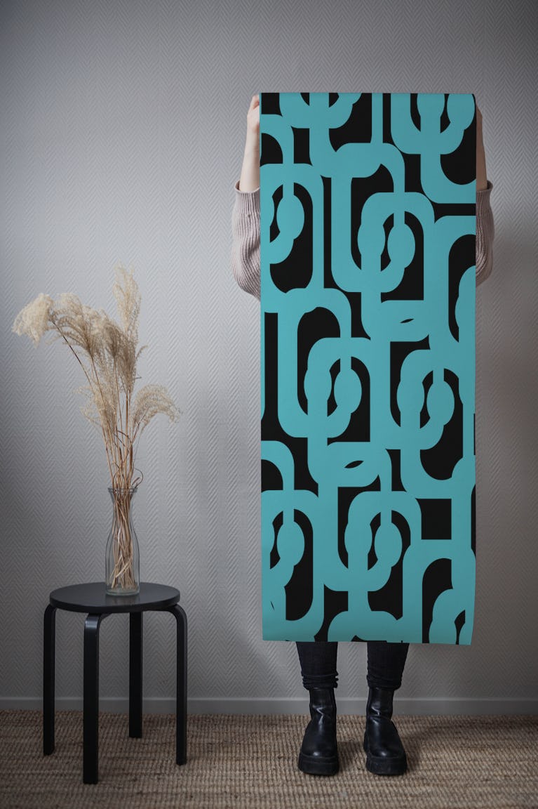 Mid-Century Modern Loops Turquoise Black wallpaper roll