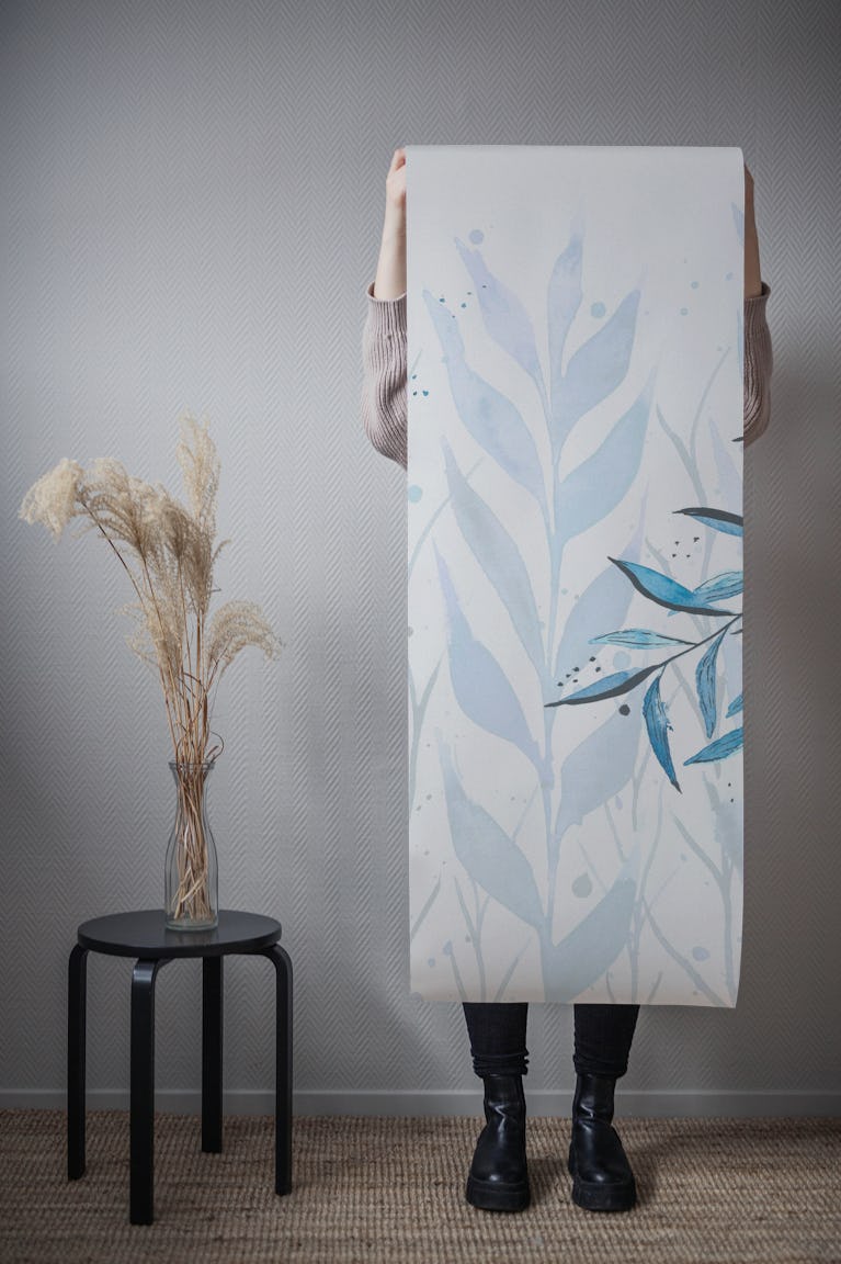 Winter Blue Botanical Mural wallpaper roll