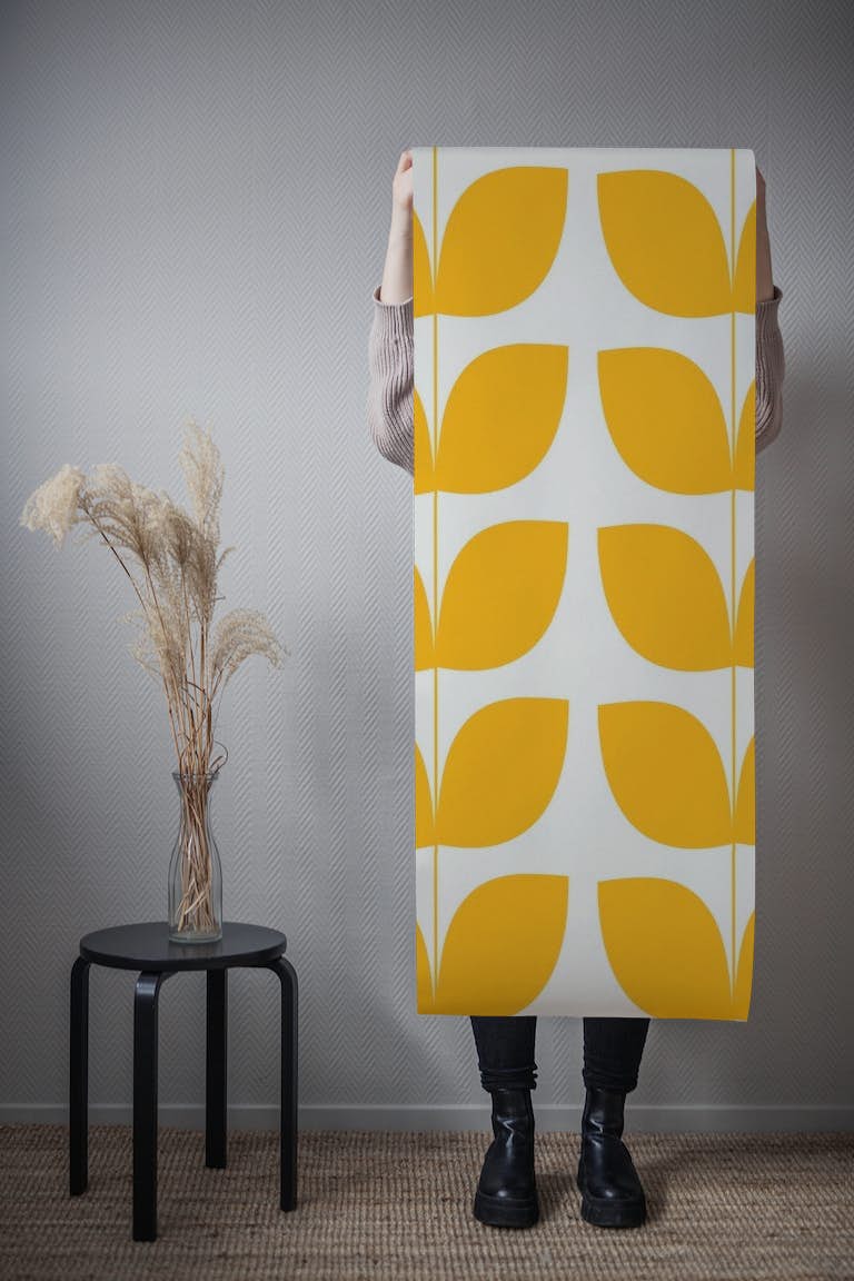 Mid Century Leaves Yellow behang roll