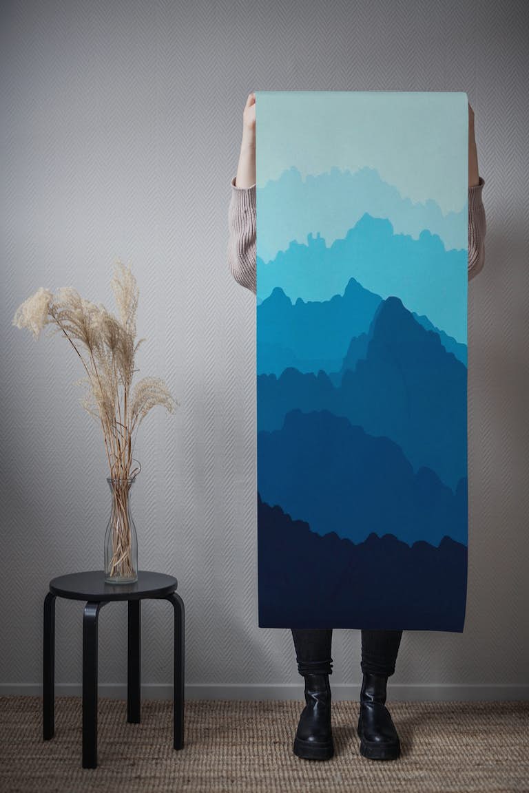 Mountains in Blue Fog wallpaper roll