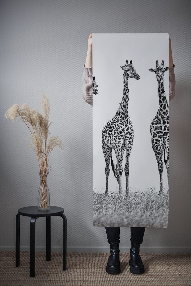 Giraffes in the  Mara plains wallpaper roll