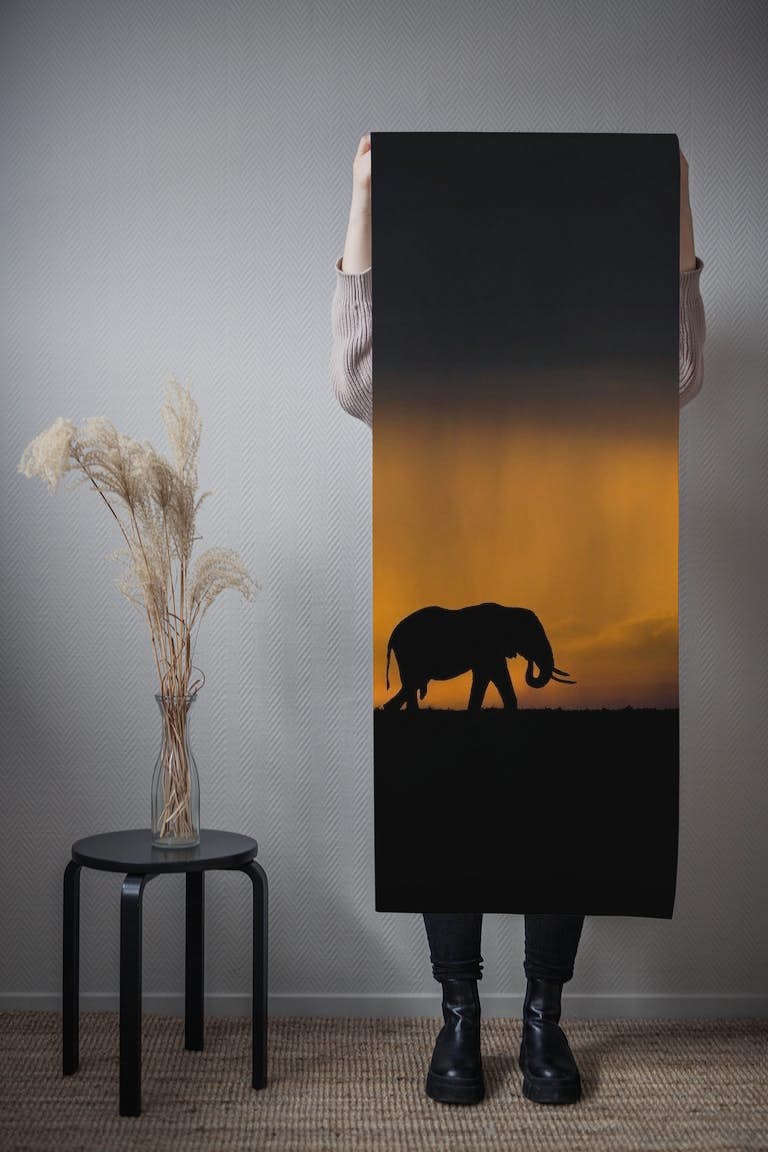 Elephant in a rain storm at sunset papel de parede roll