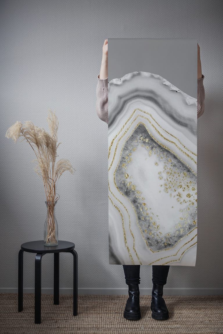 White Agate Gold Foil Glam 3 wallpaper roll