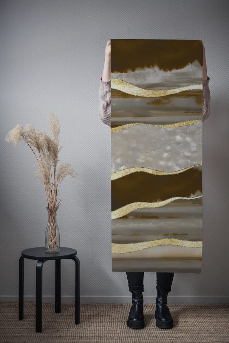 Brown Agate Gold Stripe Glam 1 wallpaper roll
