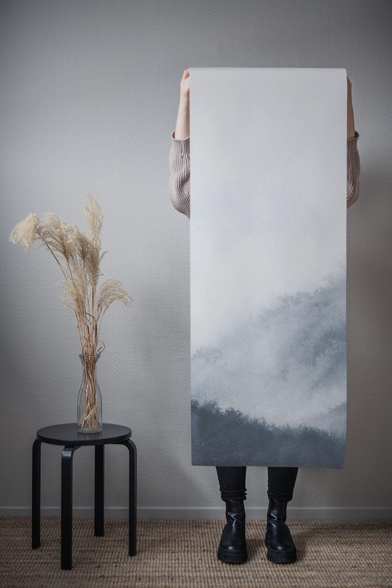 Grayish misty mountains wallpaper roll