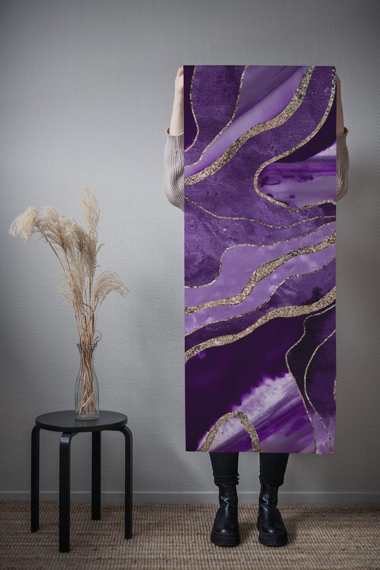 Purple Marble Agate Gold 1 papel pintado roll